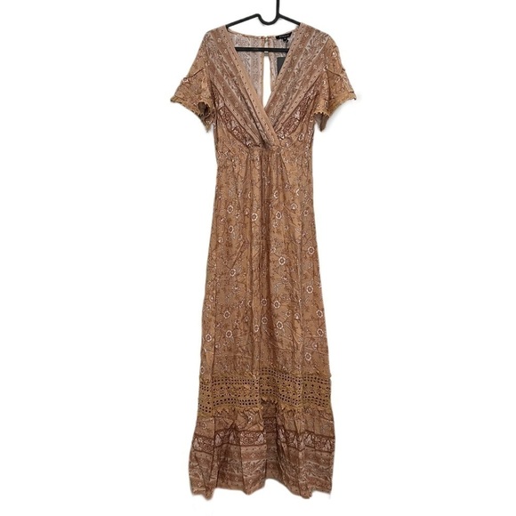 NWT Summer Boho Floral Short Sleeve Maxi Dress Flowy Lace Dress Ruffle Bohemian - Picture 5 of 6